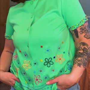 Floral Embroidered Button Up